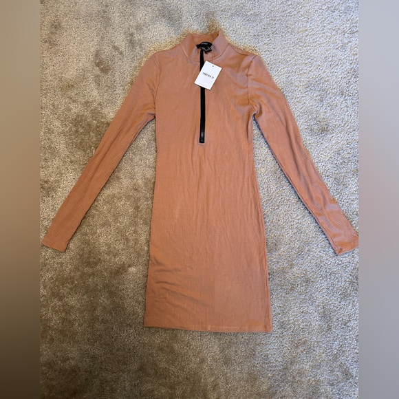 Forever 21 Dresses & Skirts - Forever 21 Brown Half Zip Up Mock Neck Long Sleeve Dress